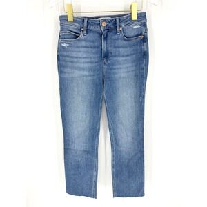 Paige Cindy High Rise Straight Leg Jeans Austyn Destructed Raw Hem Blue Size 26